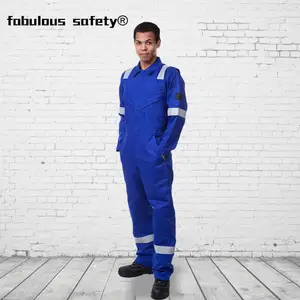 制造焊接工作蓝色阻燃工业安全工作服