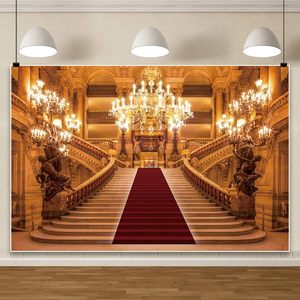 Fondo de Iglesia Vintage de palacio de lujo dorado con candelabro de castillo europeo escalera alfombra roja para fotografía de amantes de las niñas - Product Image 1
