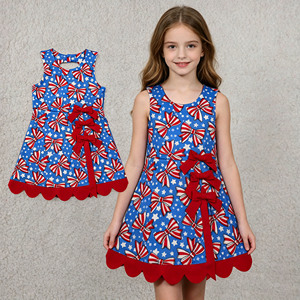 Robe trapèze respirante pour petites filles, style décontracté d'été, avec nœuds et bord festonné, idéale pour le jeu, le tennis et le yoga, collection RTS 4th of July, modèle Sœur Mignonne - Product Image 1
