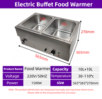 Bain-marie électrique commercial 220-240V en acier inoxydable 10L+10L pour buffet, équipement de cuisine pour restaurant et traiteur