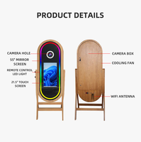 40-inch Solid Wood Oval Photo Booth with 21.5-inch Touch Screen and Wooden Magic Mirror Stand for Various Activities