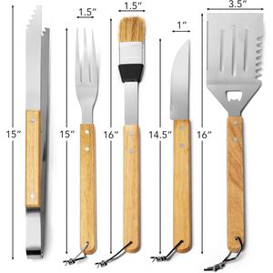 Juego de 6 Utensilios para Barbacoa con Mango de Madera, Accesorios para Asar, Caja de Transporte Portátil de Bambú para Acampar al Aire Libre - Product Image 4