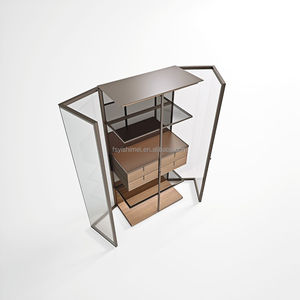 Vitrine de vitrine murale en verre modulaire en métal aluminium de luxe moderne minimaliste avec porte en acier lumière LED pour le salon - Product Image 6
