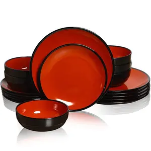 Red and Black Tableware Dishes Set Melamine Dinner Plates and Bowls Set