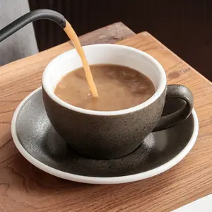 潮州厂家直销定制logo 75毫升200毫升250毫升300毫升石材棕色现代风格优雅陶瓷咖啡杯碟套装