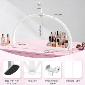 Magnifying Lamp U Shape Led Light Adjustable Face Beauty Nail <b>Makeup</b> Desk Lamp With Phone <b>Holder</b> - Product Image 2