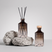 Bouteille diffuseur de parfum en verre ambré de 200 ml avec bouchon en liège et bâtonnets – Contenant pour diffuseur d'arômes d'intérieur