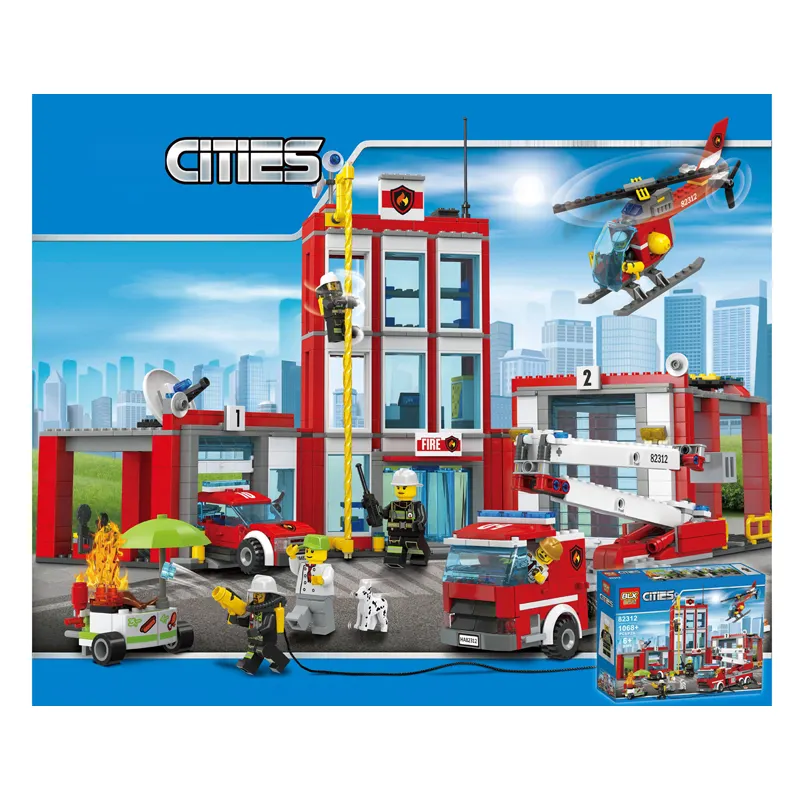Kids Fire Station Helicopter Building Blocks Toy Perfect Gift Set for Boys and Girls Plastic DIY Toy ABS