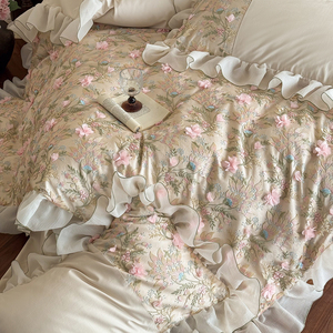 Ensemble <span class=keywords><strong>de</strong></span> literie <span class=keywords><strong>de</strong></span> style cour royale française à broderies lourdes en quatre pièces, draps, taies d'oreiller, ensembles <span class=keywords><strong>de</strong></span> housses <span class=keywords><strong>de</strong></span> couette - Product Image 6