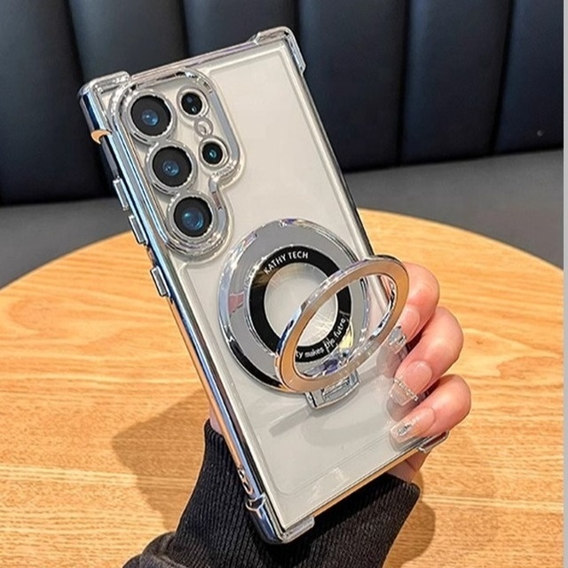 Magnetic Plating Ring Stand Shockproof Clear Case for Samsung Galaxy S26 S24 Ultra S23FE S25 A17 Plus Acrylic PC Hard Back Case