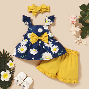 Set di Abbigliamento per Bambine a Prezzo di Fabbrica, Grazioso Completo Estivo a Tre Pezzi con Fiocco - Product Image 6