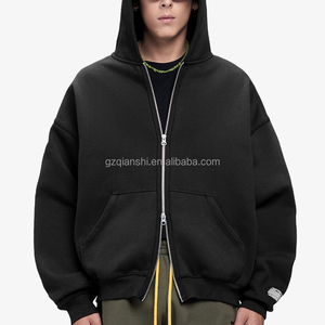 Fabricant de sweats à capuche zippés personnalisés pour hommes, épais, 100% coton, coupe carrée, double fermeture éclair, avec impression en relief, en molleton, vierges - Product Image 5