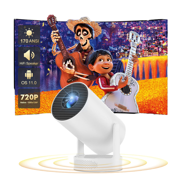 HY300 Pro 170 ANSI Lumens 4K Short Throw Projector with Wifi 64 K Decode Video Android 11 OS Mini Outdoor Home Cinema Beamer