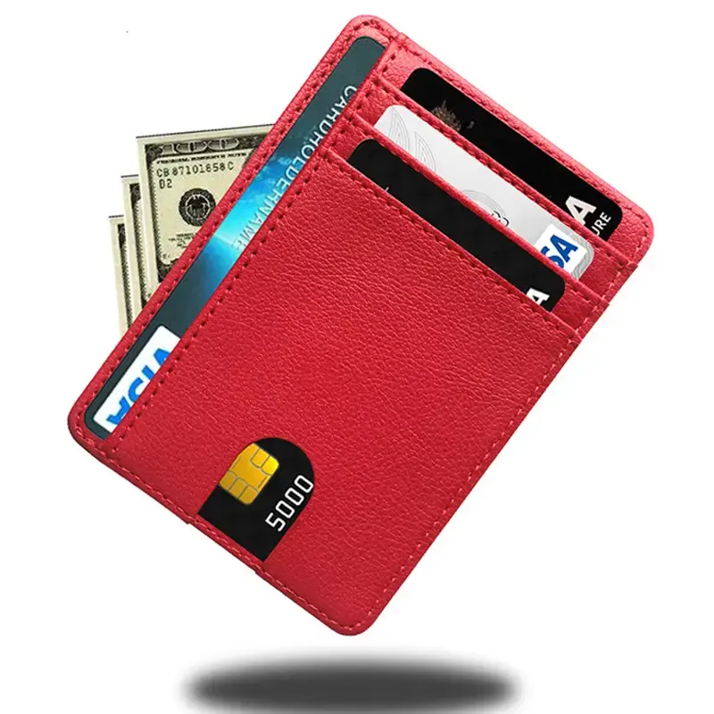 Amostra grátis Couro Titular do cartão de crédito logotipo personalizado caso personalizado luxo inicial Slim Wallet Card Holder