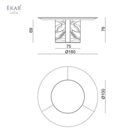 Table à manger circulaire contemporaine avec surface texturée superposée et base géométrique pour villa et restaurant