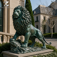 Grande statue de lion en bronze sur mesure, sculpture animale, patine antique, pour entrée de manoir, jardin, parc, décoration extérieure, art décoratif
