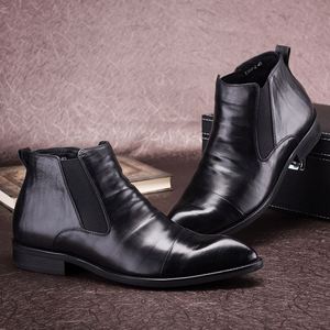 Bottes en cuir pointues tendance pour hommes, bottes mi-hautes en cuir, bottes pour hommes d'affaires - Product Image 3