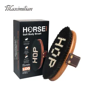 Factory Wholesale Upscale Natural Hair Body Mane Horse Tool Classical Style Wooden Horse Brush Tail Hair Grooming Brush Kit