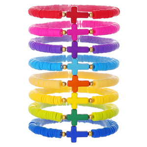 Pulsera de Moda con Letras, Cruz, Ojos Turcos, Colorida, Estilo Boho, de Arcilla Polimérica, Juego de Pulseras para <span class=keywords><strong>Amistad</strong></span> - Product Image 6