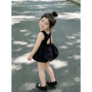 Girls Korean Style Black Tulip Skirt Crossback Vest Dress Breathable Backless Summer Dress - Product Image 1