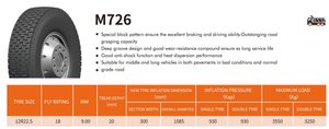 ยางรถบรรทุก Wz Popular Economical Brand M726 12R22.5 ลายดอกยางแบบบล็อก พร้อมฟังก์ชั่นบังคับเลี้ยวที่ดีเยี่ยม จากโรงงานดั้งเดิม - Product Image 6