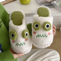 Chaussons amusants en forme de grenouille de dessin animé XIXITIAO, antidérapants, en peluche, chaussures d'intérieur, hiver, mignons, chauds, verts, en fourrure, pantoufles