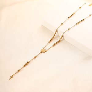 Collar <span class=keywords><strong>de</strong></span> Cuentas Religiosas <span class=keywords><strong>de</strong></span> Acero Inoxidable, Chapado en <span class=keywords><strong>Oro</strong></span>, con Cuentas Redondas, Colgante <span class=keywords><strong>de</strong></span> Cruz, Collar <span class=keywords><strong>de</strong></span> <span class=keywords><strong>Rosario</strong></span> <span class=keywords><strong>para</strong></span> <span class=keywords><strong>Hombre</strong></span> y Mujer - Product Image 1