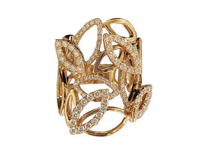 Bague en or massif 18 carats, grand cercle entrelacé, design vintage, luxe léger, diamant - Product Image 3