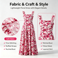 Robe longue florale à col carré pour femme 2026, avec bretelles à volants, taille smockée et jupe à volants, idéale pour les mariages et les vacances d'été