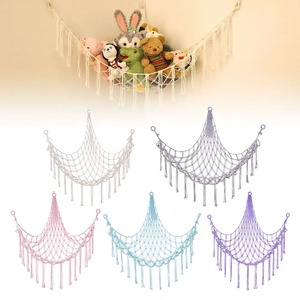 Boho Toy Hammocks Wall <b>Corner</b> Hanging Storage Net Woven Tassel Organizer Mesh For Bedroom Nursery Playroom Toy Storage - Product Image 1