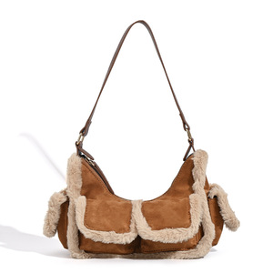 2025 Nhà Máy Tùy Chỉnh Thanh Lịch Lông Retro Womens Vai Túi Da Lộn Giản Dị <span class=keywords><strong>Hobo</strong></span> Túi Với Kim Loại Khóa Tùy Chỉnh Phụ Nữ Nửa Túi Mặt Trăng - Product Image 1