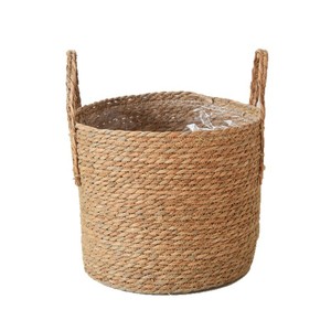 Seaweed Woven Plant <b>Basket</b> Round Standing Type Straw Fiber Balcony Flower Pot Storage <b>Basket</b> - Product Image 4