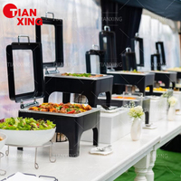 TIANXING Réchauffeur de plats pour buffet carré noir commercial de qualité supérieure avec couvercle en verre et charnière hydraulique
