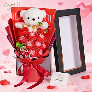 Venta al por Mayor de los Mejores Regalos para el Día de San Valentín 2026, Oso de Peluche Hecho a Mano, Moderno y Ecológico, Ramo de Rosas Artificiales de Jabón - Product Image 1