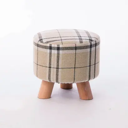 Fancy fabric Pouf Round Footstool Foot Rest Wooden ottoman