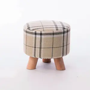 Fantaisie tissu Pouf Tabouret Rond Repose-pieds ottoman En Bois