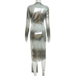 Viviblook J25DS300 Vestido de Noche para Mujer con Cuello en V Profundo, Manga Larga, Ajustado, Sexy, con Abertura y Lazo - Product Image 5