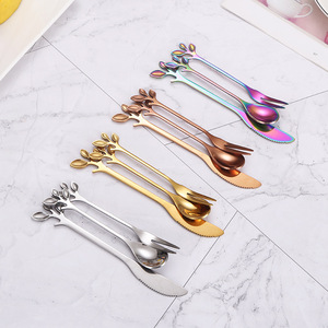 Vàng thép không gỉ Flatware Set Tree <span class=keywords><strong>Leaf</strong></span> phong cách bánh tráng miệng muỗng nĩa Knife Set - Product Image 4