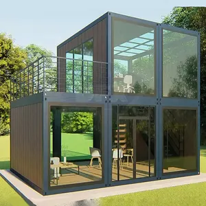 Pergola 20 pieds 40 pieds Conteneur de séjour extensible pliable et extérieur en aluminium Solariums et maison en verre avec salle de douche