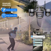 Solar-Powered WiFi AOV Zoom Security Camera Outdoor 4-Lens Recording Alarm System Cloud TF Storage Plug-Free 4G Monitoring