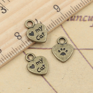 Charms heart love my cat paw 12x9mm ciondoli Color argento tibetano gioielli antichi che fanno artigianato fatto a mano fai da te - Product Image 5