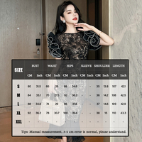 ZYHT 10772 vente chaude été dentelle fête femmes robes Sequin manches bouffantes noir élégant robe de soirée de luxe