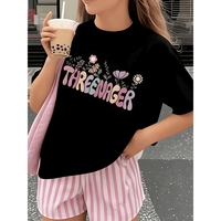 T-shirts décontractés pour enfants à motifs floraux en gros avec logo personnalisé multicolore imprimé