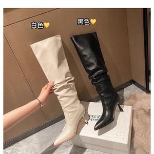 2025 new trendy <b>slim</b>-<b>leg</b> wide-<b>leg</b> pointed-toe high-heeled stack <b>boots</b> with thin heels western-style <b>boots</b> tall long <b>boots</b> - Product Image 4
