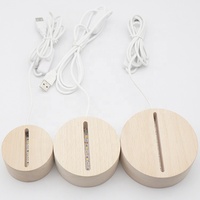 ANNXIN Socle de lampe de nuit LED en bois, 3 tailles, bois naturel, alimentation USB, support d'affichage 3D pour plaque acrylique, vente en gros