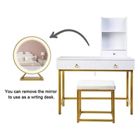 Table de toilette moderne en bois blanc avec miroir éclairé par LED pour chambre à coucher appartement