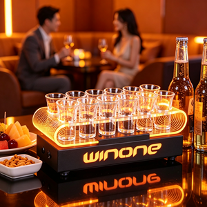 Plateau de service VIP en acrylique avec logo personnalisé, éclairage LED, pour 6 ou 12 verres à shot, idéal pour événements et décoration de bars. - Product Image 1