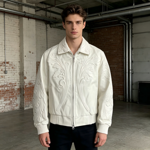 Blouson Bomber <span class=keywords><strong>Homme</strong></span> en Cuir PU Vintage Personnalisable, Fermeture Éclair, Motif Gaufré, Idéal Streetwear – Vente en Gros - Product Image 2