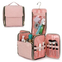 Sac de toilette portable personnalisé avec logo, résistant à l'eau, suspendu, sacs de voyage, grande capacité, sacs de toilette en cuir PU
