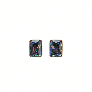 Elegantes Pendientes de Cuarzo Arcoíris con Cristales Geométricos, Chapados en Oro de 18K, para Uso Diario, con Engaste Clásico en Bisel - Product Image 1